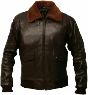Mens Real Leather Fur Collar Flight Jacket Tom Air Force Aviator Pilot Flying G1 Bomber USAAF Maverick Jacket