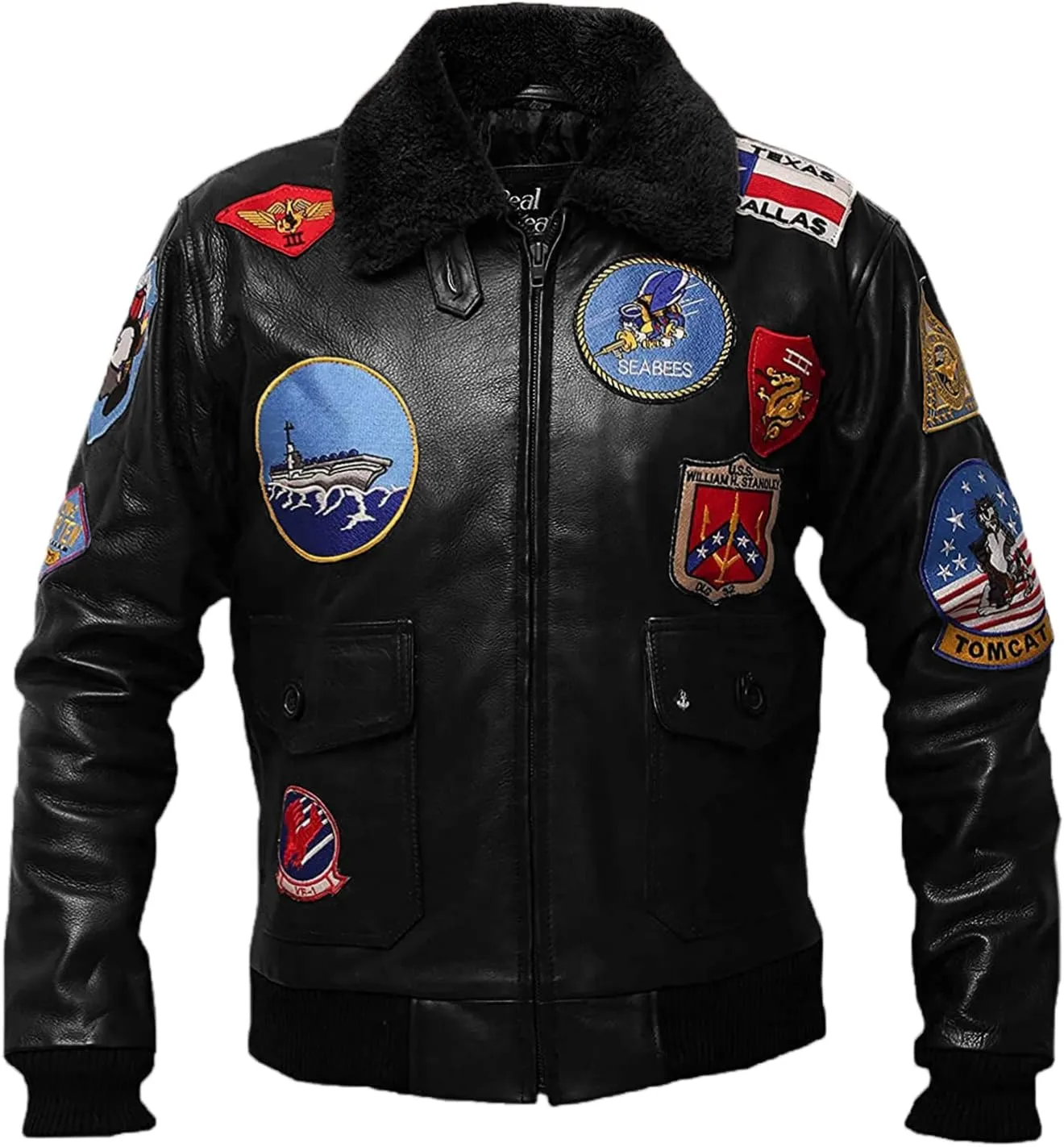 Mens Real Leather Fur Collar Flight Jacket Tom Air Force Aviator Pilot Flying G1 Bomber USAAF Maverick Jacket