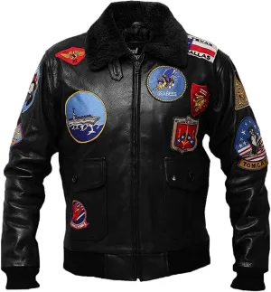 Mens Real Leather Fur Collar Flight Jacket Tom Air Force Aviator Pilot Flying G1 Bomber USAAF Maverick Jacket