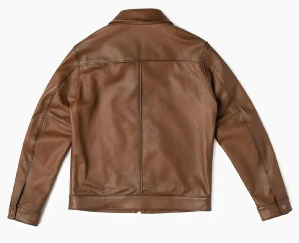 Mens Shirt Collar Genuine Real Lambskin Leather Jacket For Men Vintage Classic Biker Style with Zip Out Liner