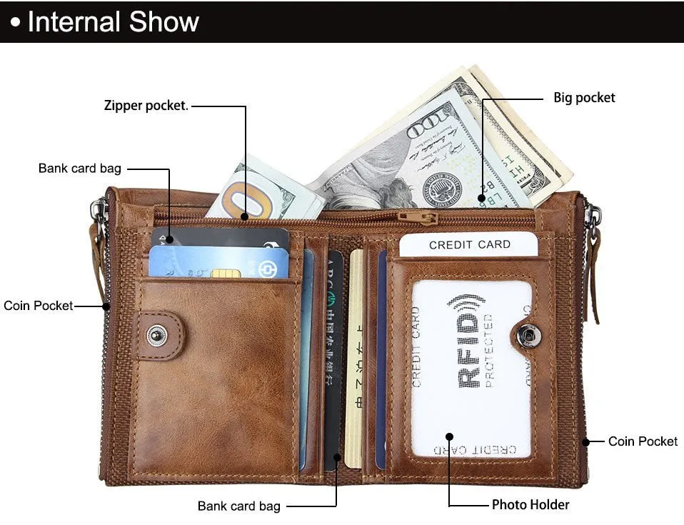 Men's Short  wallet Anti-theft brush leather wallet men's
