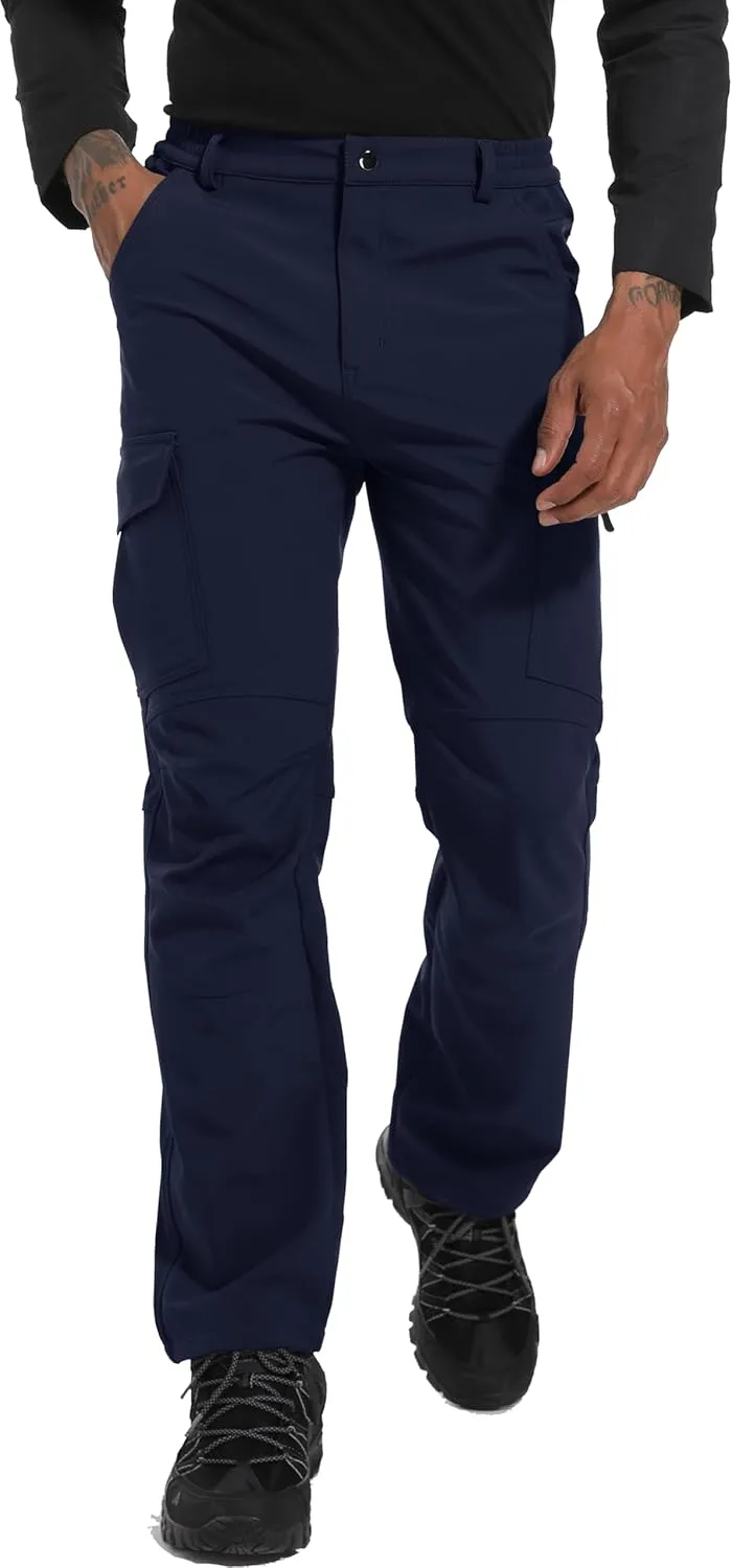 Men's Snow Ski Hiking Pants Winter Fleece Lined Softshell Outdoor Waterproof Insulated Cargo Work Pants