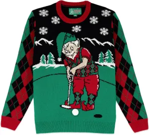 Mens Sports Golf Sports Ugly Christmas Sweater for Holiday Fun Design, Snug Fit Breathable Crewneck