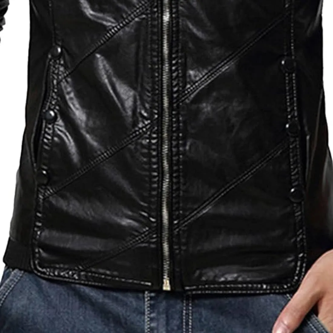 Men's Stand Collar Leather Jacket Genuine Lambskin Leather Slim Fit Biker Motorcycle Jacket