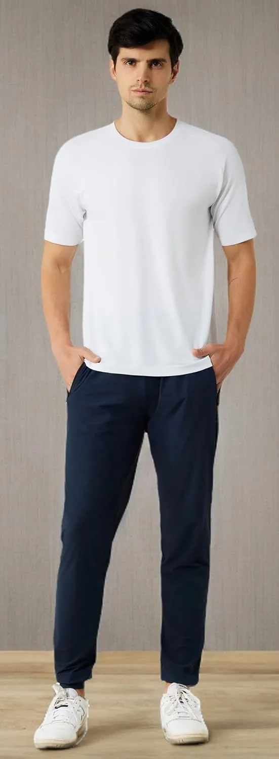 Men's Stretch Athletic Fishing Pants Lightweight Cool-Touch Workout Joggers with Zipper Pockets