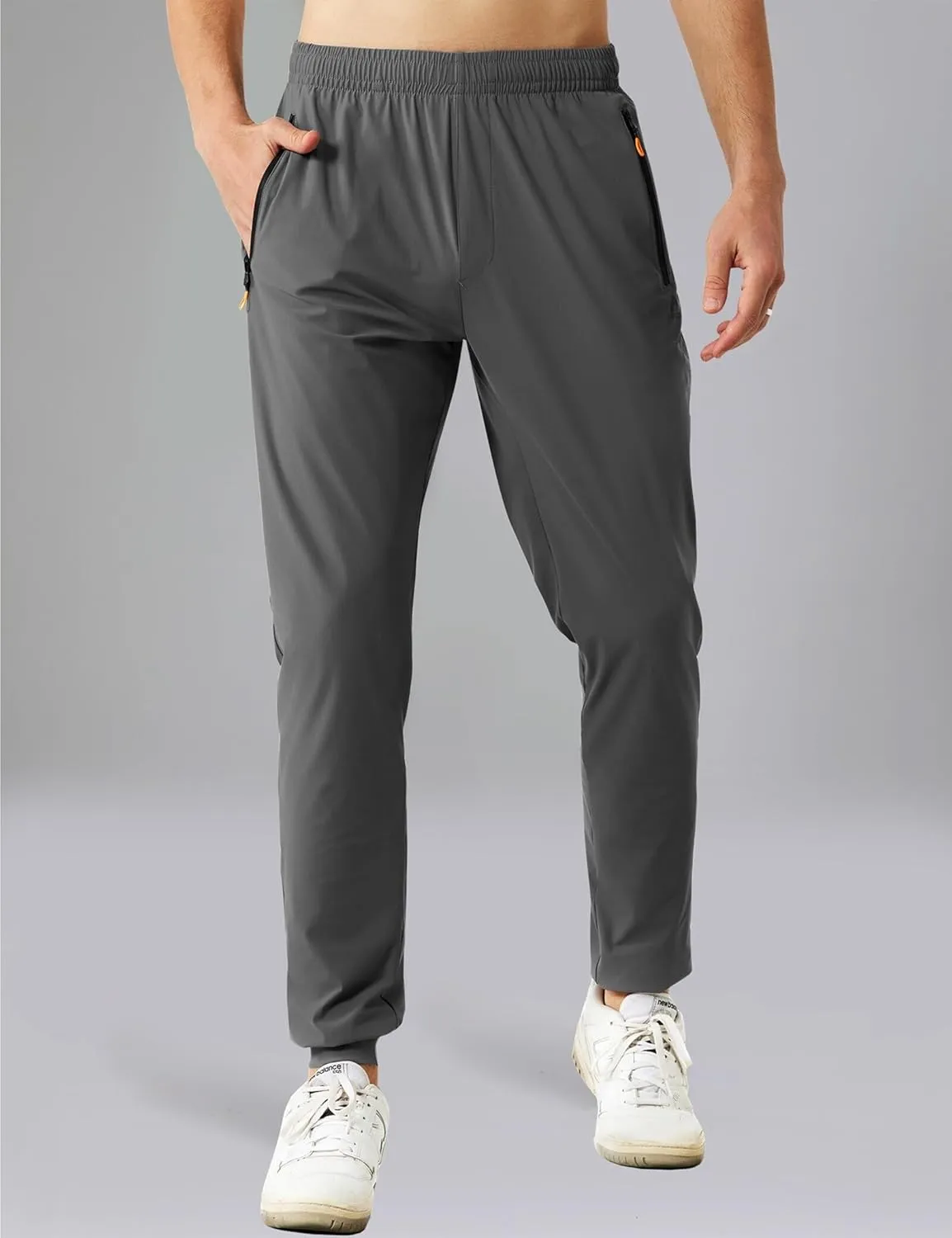 Men's Stretch Athletic Fishing Pants Lightweight Cool-Touch Workout Joggers with Zipper Pockets