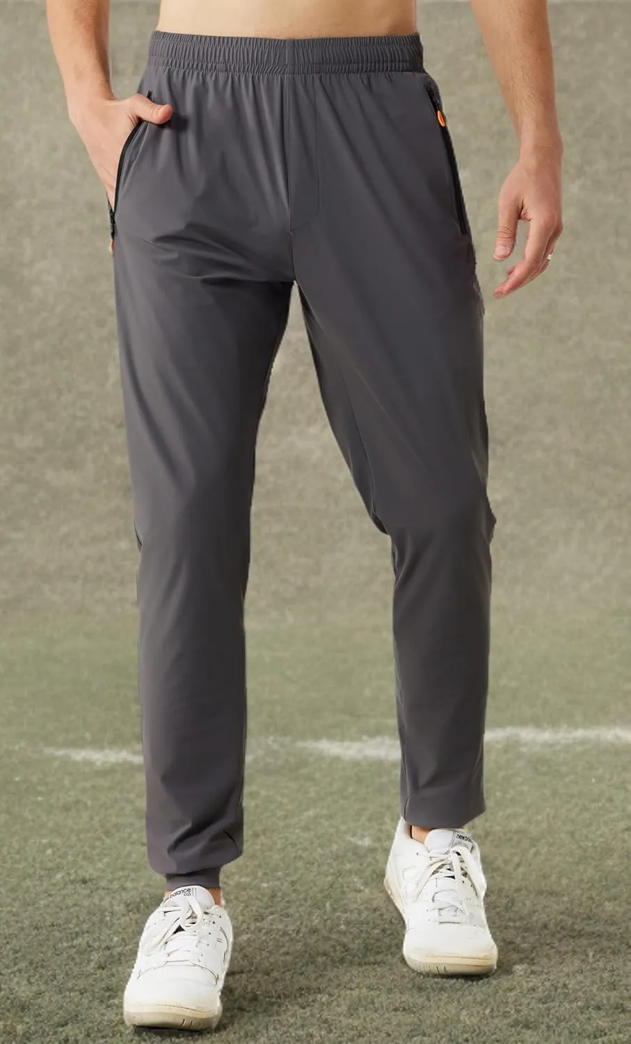 Men's Stretch Athletic Fishing Pants Lightweight Cool-Touch Workout Joggers with Zipper Pockets