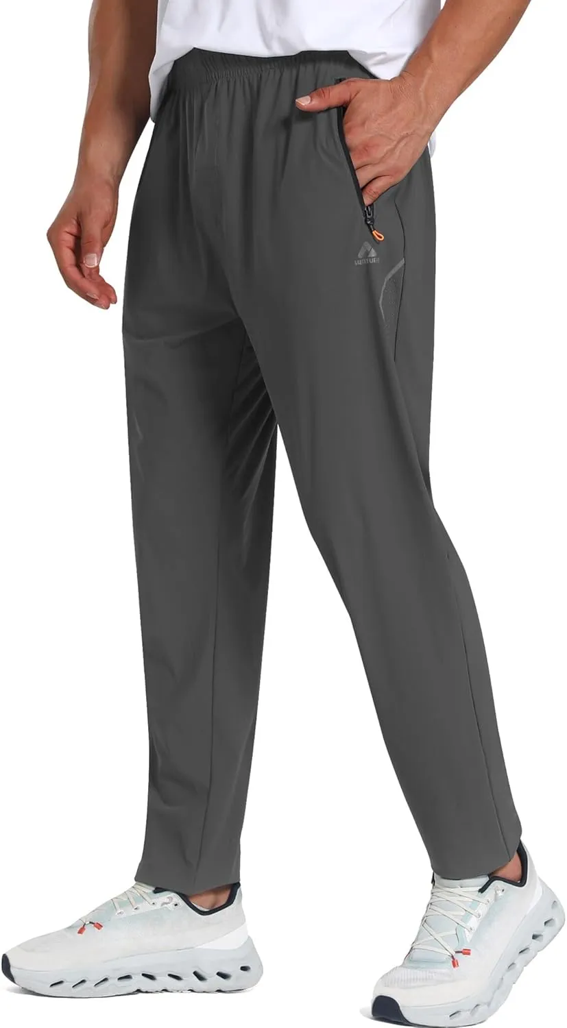 Men's Stretch Athletic Fishing Pants Lightweight Cool-Touch Workout Joggers with Zipper Pockets