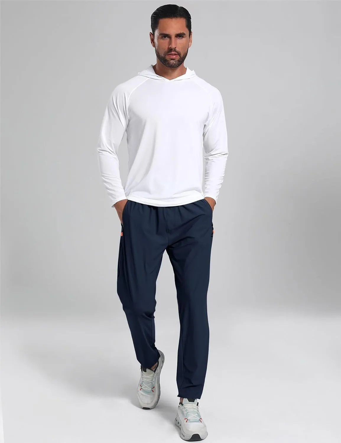Men's Stretch Athletic Fishing Pants Lightweight Cool-Touch Workout Joggers with Zipper Pockets