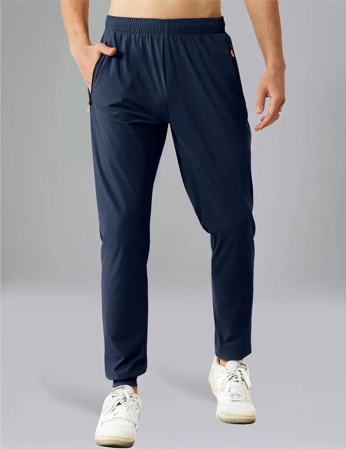 Men's Stretch Athletic Fishing Pants Lightweight Cool-Touch Workout Joggers with Zipper Pockets