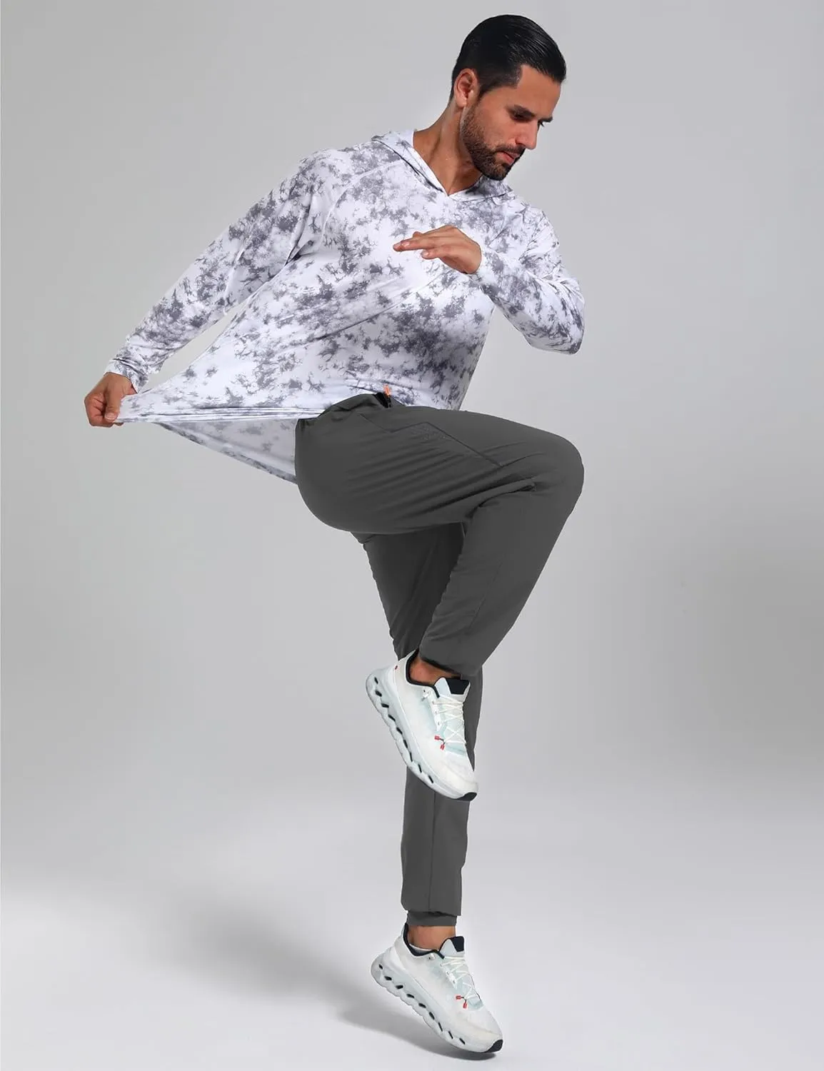 Men's Stretch Athletic Fishing Pants Lightweight Cool-Touch Workout Joggers with Zipper Pockets