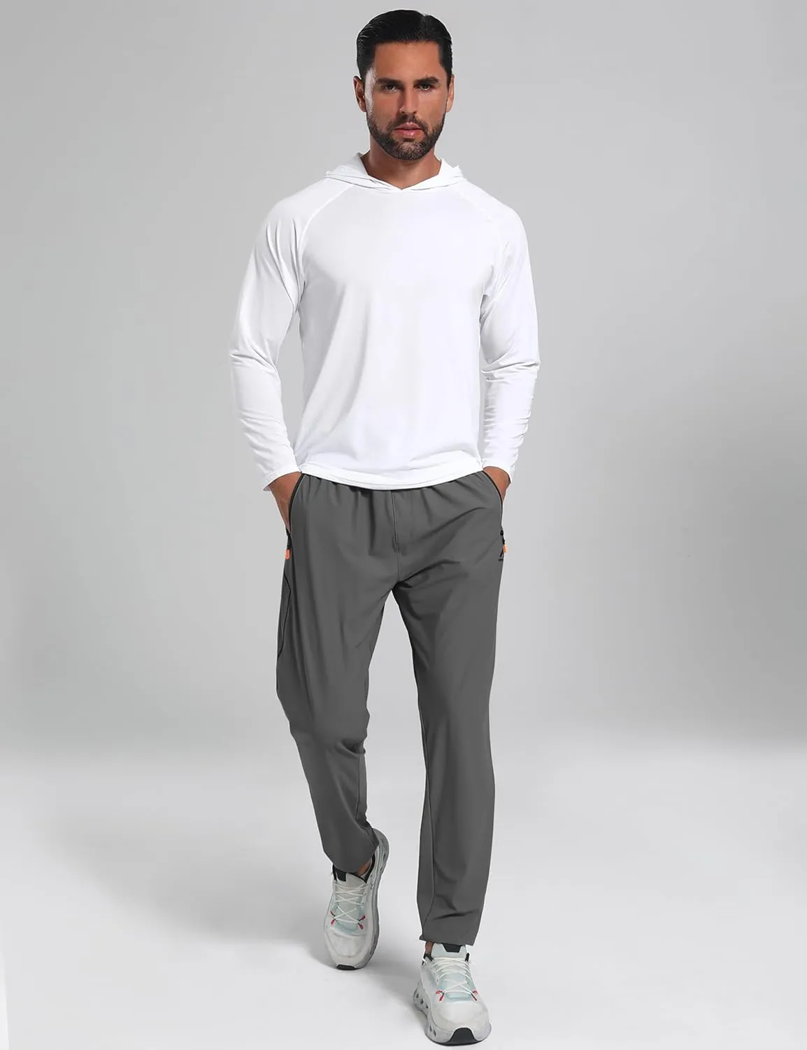 Men's Stretch Athletic Fishing Pants Lightweight Cool-Touch Workout Joggers with Zipper Pockets