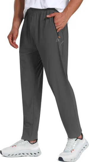 Men's Stretch Athletic Fishing Pants Lightweight Cool-Touch Workout Joggers with Zipper Pockets