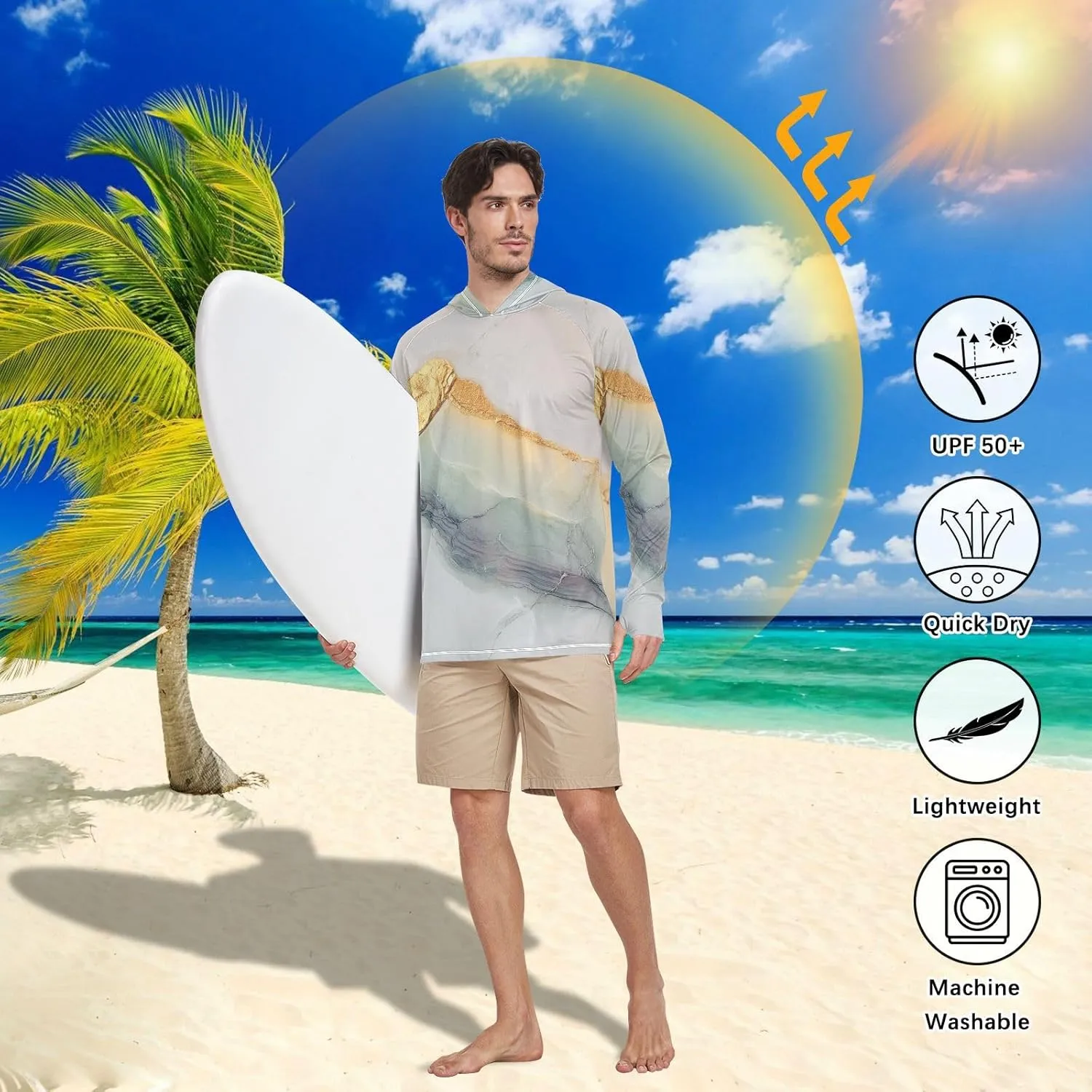 Mens Sun Protection Hoodie Long Sleeve Quick Dry UPF 50  Cooling Hoodies