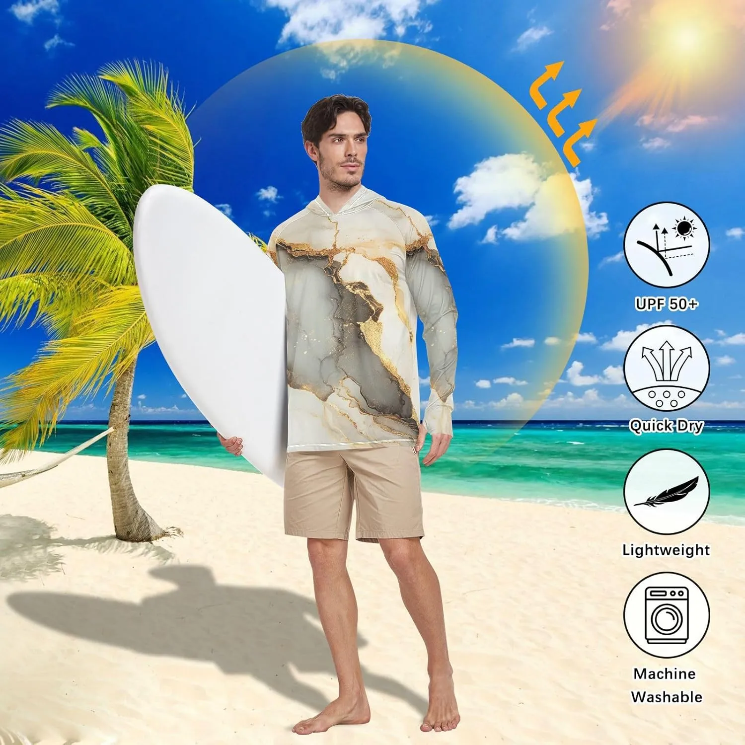 Mens Sun Protection Hoodie Long Sleeve Quick Dry UPF 50  Cooling Hoodies