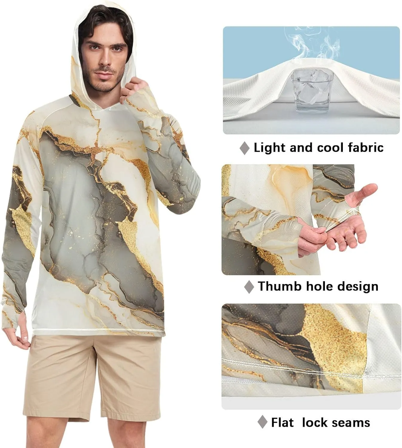 Mens Sun Protection Hoodie Long Sleeve Quick Dry UPF 50  Cooling Hoodies