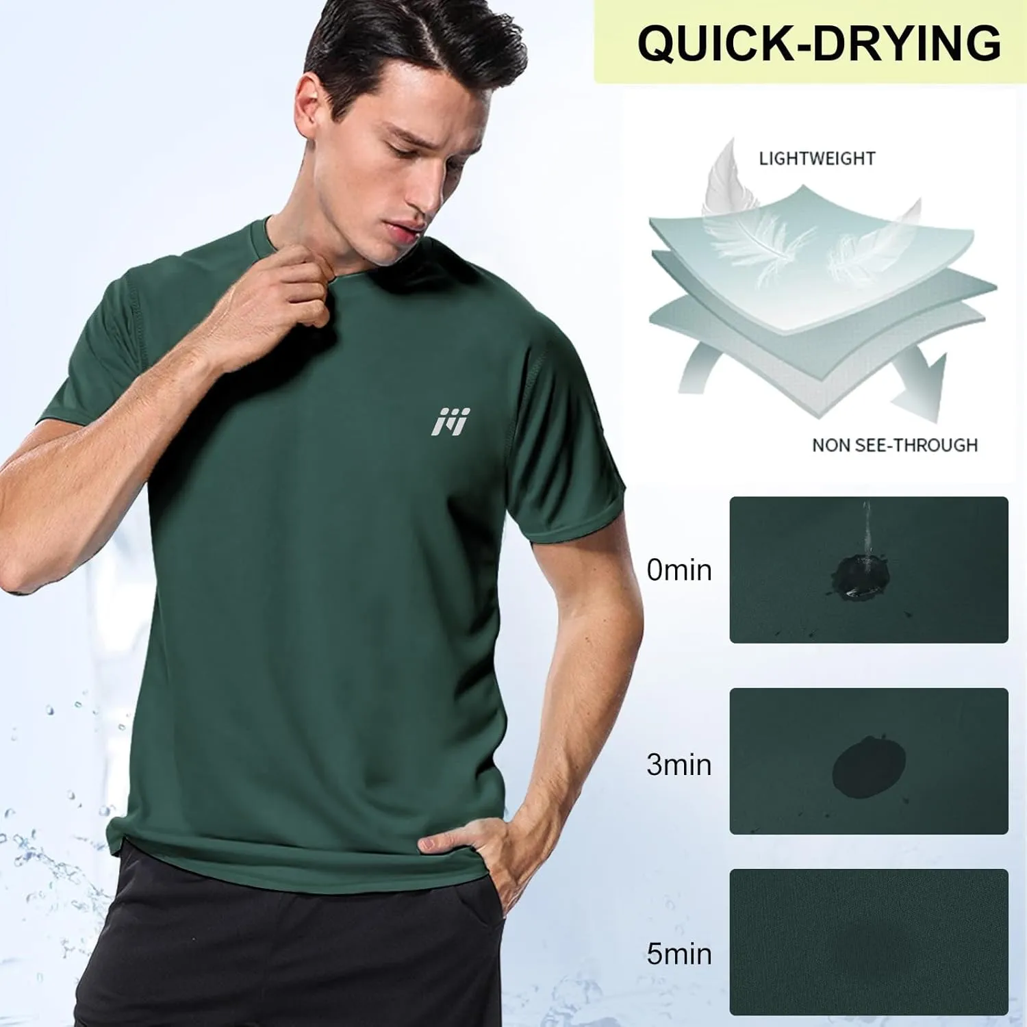 Men's Swim Shirt Rash Guard, UPF50  UV Sun Protection Quick Dry SPF Short Sleeve Fishing Beach T-Shirts