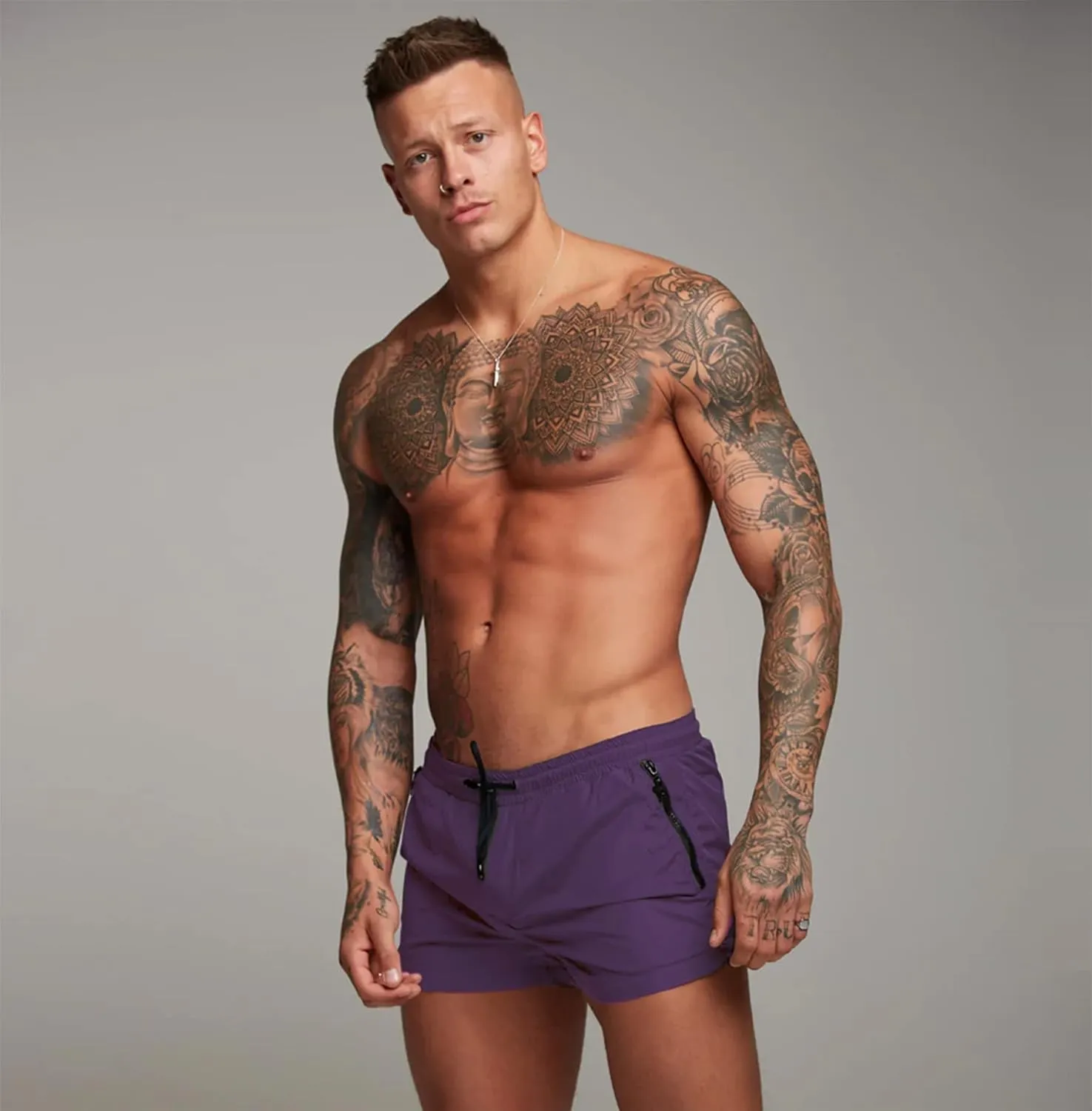 Mens Swim Trunks Quick Dry Swimwear Zipper Pockets, Swim Shorts with Mesh Lining