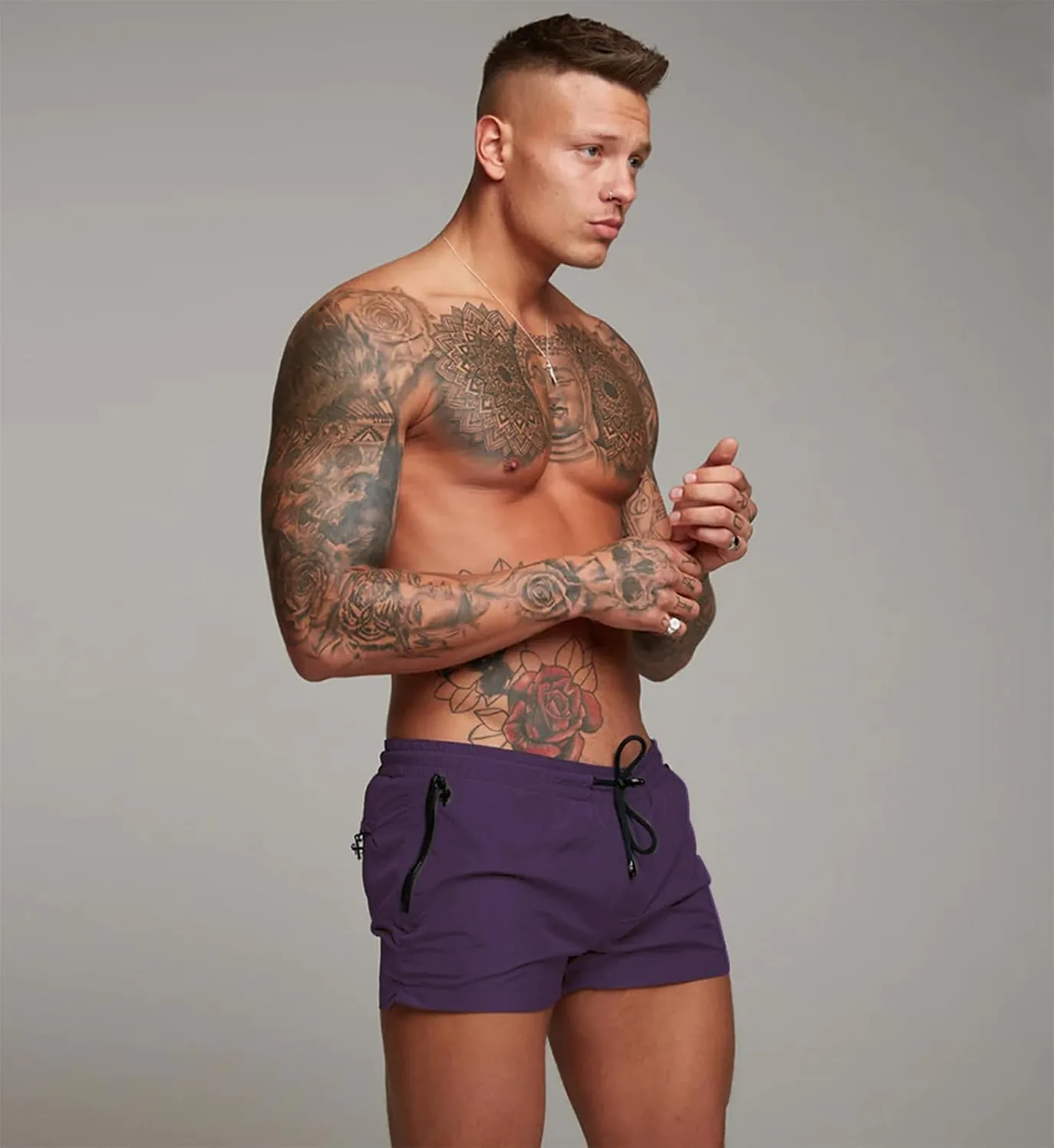 Mens Swim Trunks Quick Dry Swimwear Zipper Pockets, Swim Shorts with Mesh Lining