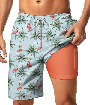 Mens Swim Trunks with Compression Liner 9" Swim Trunks Quick Dry Surfing Beach Shorts Hawaii Sports Shorts