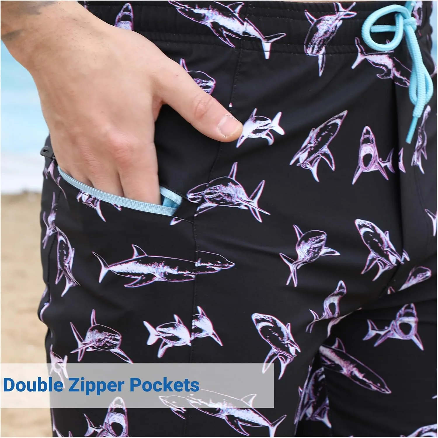 Men's Swim Trunks with Compression Liner Swim Shorts Board Shorts 9 Inch Quick Dry Bathing Suit with Zipper Pockets