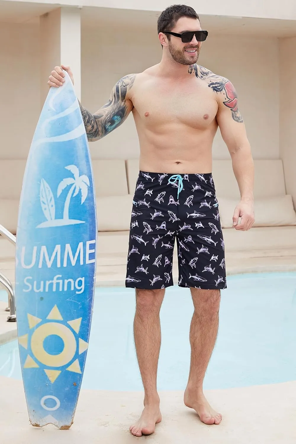 Men's Swim Trunks with Compression Liner Swim Shorts Board Shorts 9 Inch Quick Dry Bathing Suit with Zipper Pockets