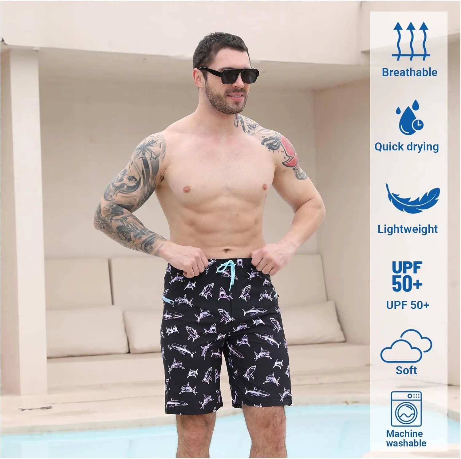 Men's Swim Trunks with Compression Liner Swim Shorts Board Shorts 9 Inch Quick Dry Bathing Suit with Zipper Pockets