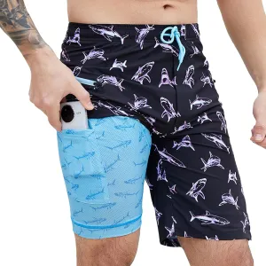 Men's Swim Trunks with Compression Liner Swim Shorts Board Shorts 9 Inch Quick Dry Bathing Suit with Zipper Pockets