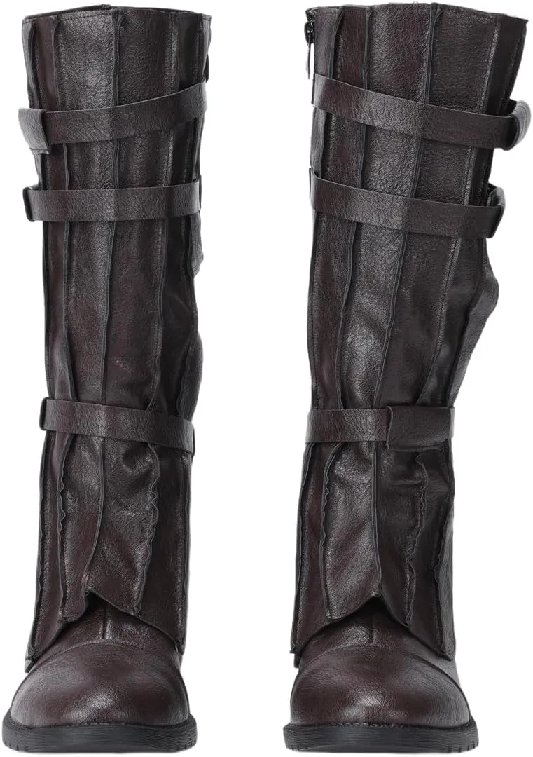 Mens Tall Boots Medieval Renaissance Pirate Cosplay Boot Halloween Costume Shoes Vintage Stage Leather Shoe