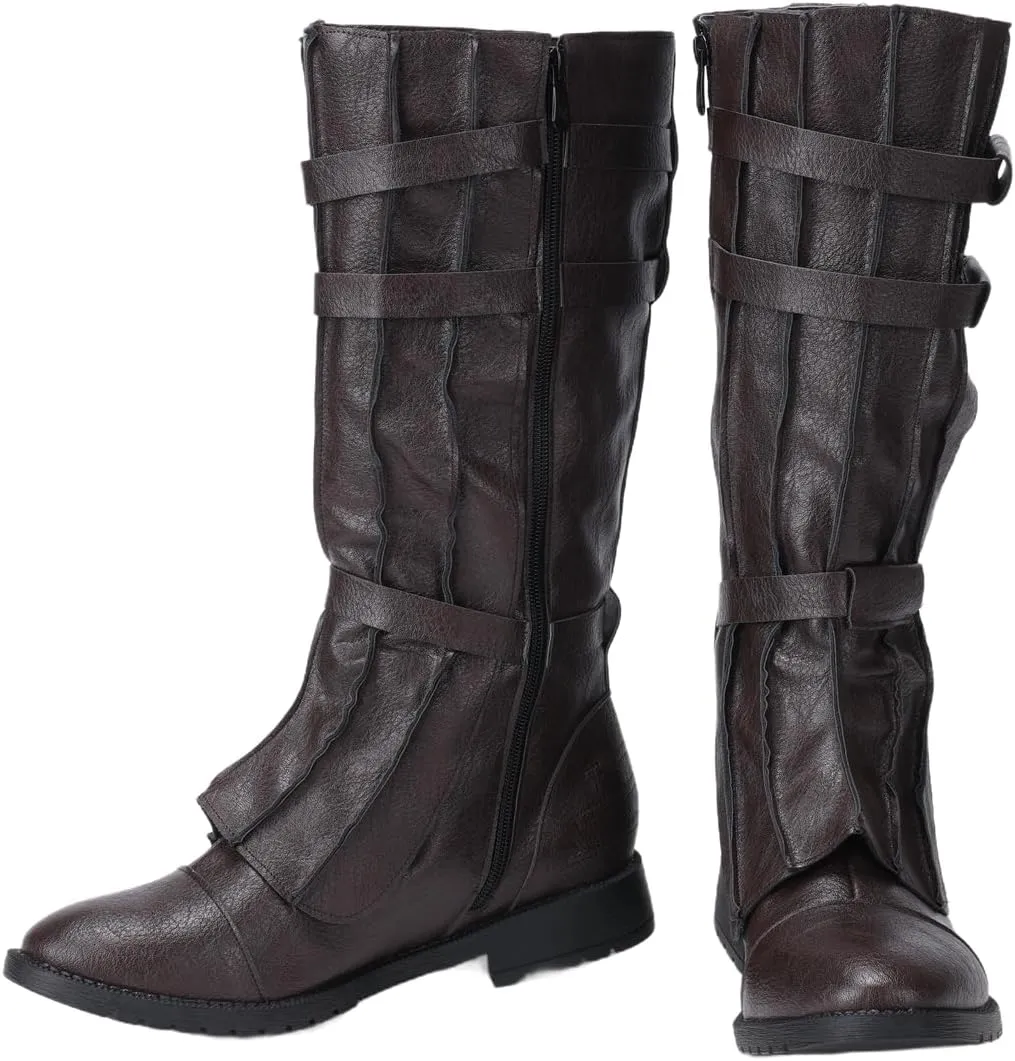 Mens Tall Boots Medieval Renaissance Pirate Cosplay Boot Halloween Costume Shoes Vintage Stage Leather Shoe