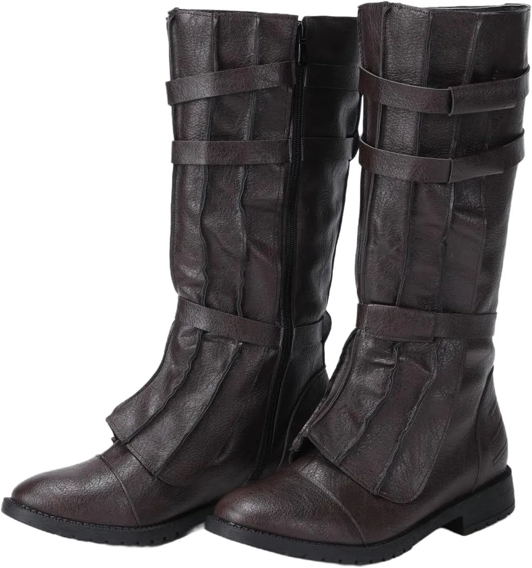 Mens Tall Boots Medieval Renaissance Pirate Cosplay Boot Halloween Costume Shoes Vintage Stage Leather Shoe