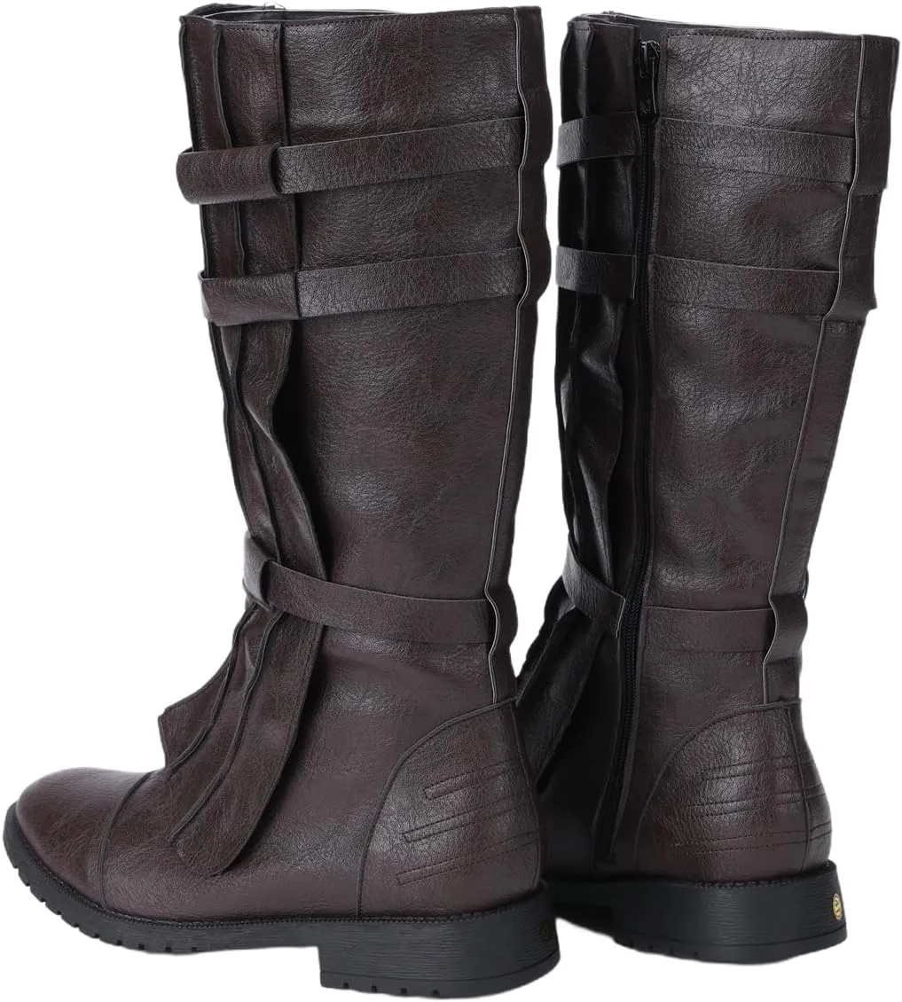 Mens Tall Boots Medieval Renaissance Pirate Cosplay Boot Halloween Costume Shoes Vintage Stage Leather Shoe