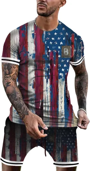 Mens Tracksuit 2 Piece Outfits Casual Summer Sport Set