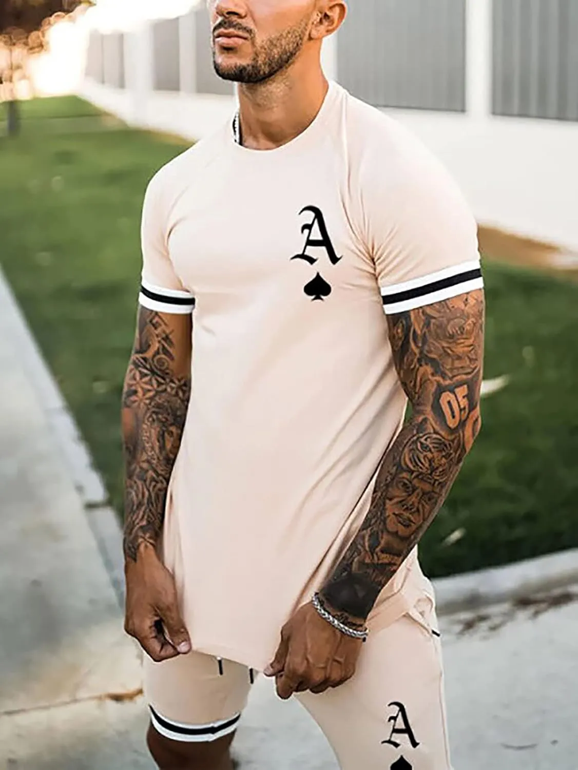 Mens Tracksuit 2 Piece Outfits Casual Summer Sport Set
