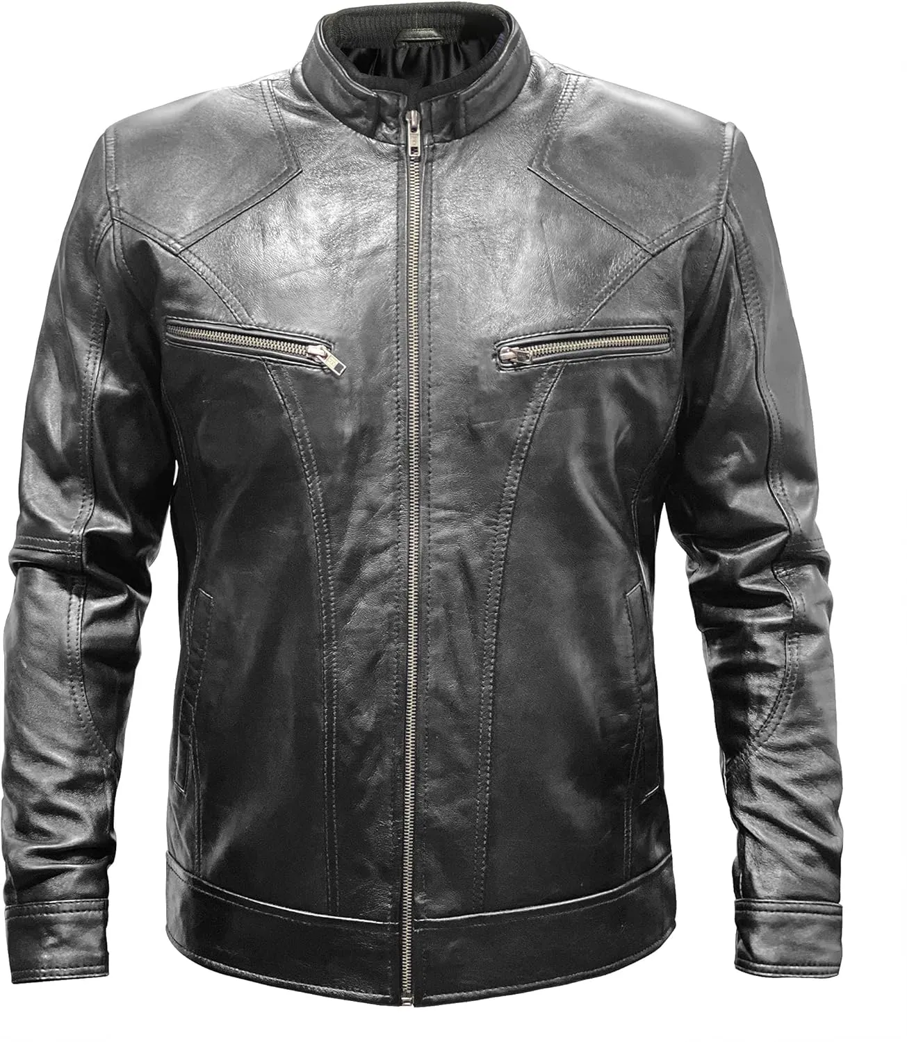 Mens Vintage Motorbike Black Rider Cafe Racer Biker Leather Jacket
