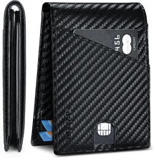 Mens Wallet Slim, Slim Wallet for Men, RFID Blocking Genuine Leather Wallets for Men with ID Window|Bills Slot|9 Card Slots, Easy Access Mens Slim Wallet with 2 Outer Pocket, Best Gifts for Men