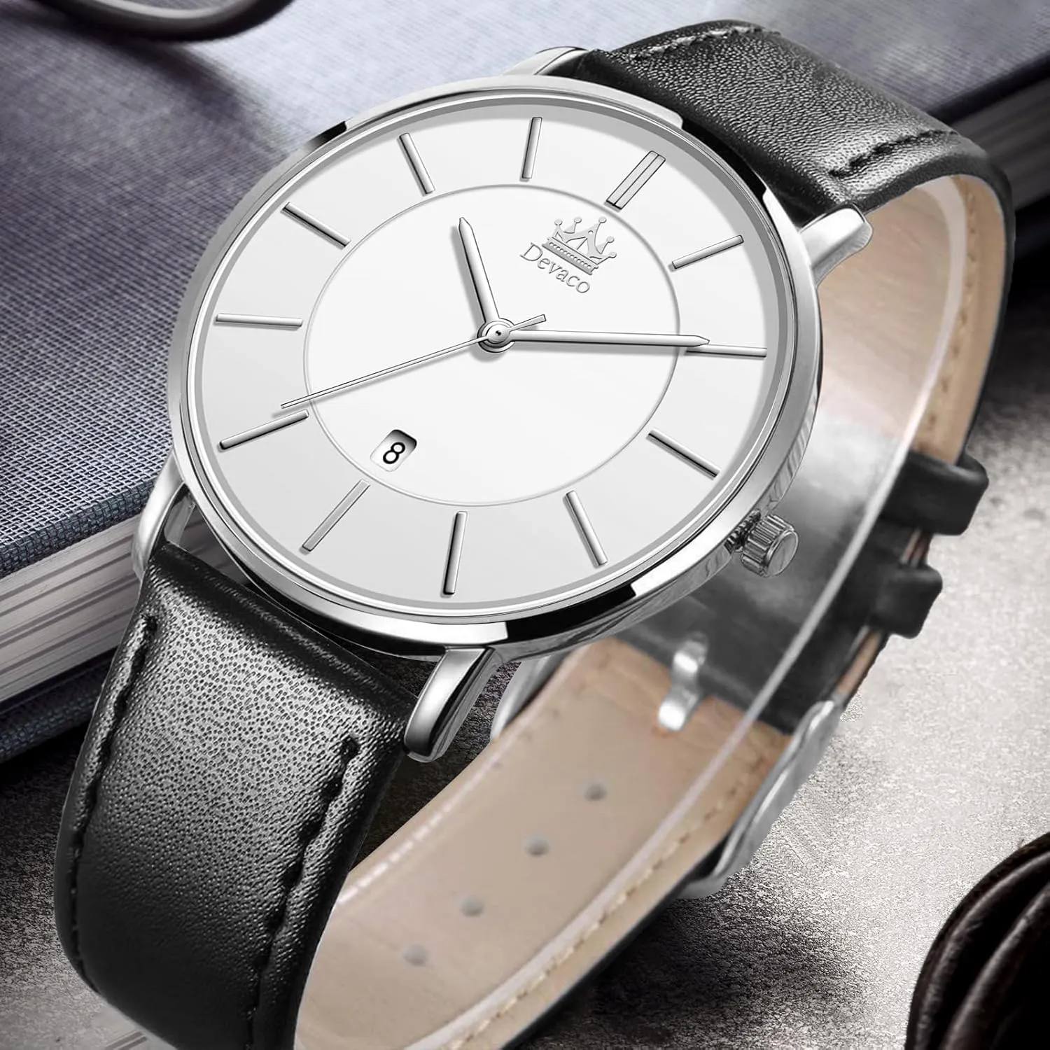 Mens Watches, Minimalist Fashion Simple Wrist Watch for Men Analog Date with Leather Strap，Ultra Thin and Stylish Large dial Watches for Men.
