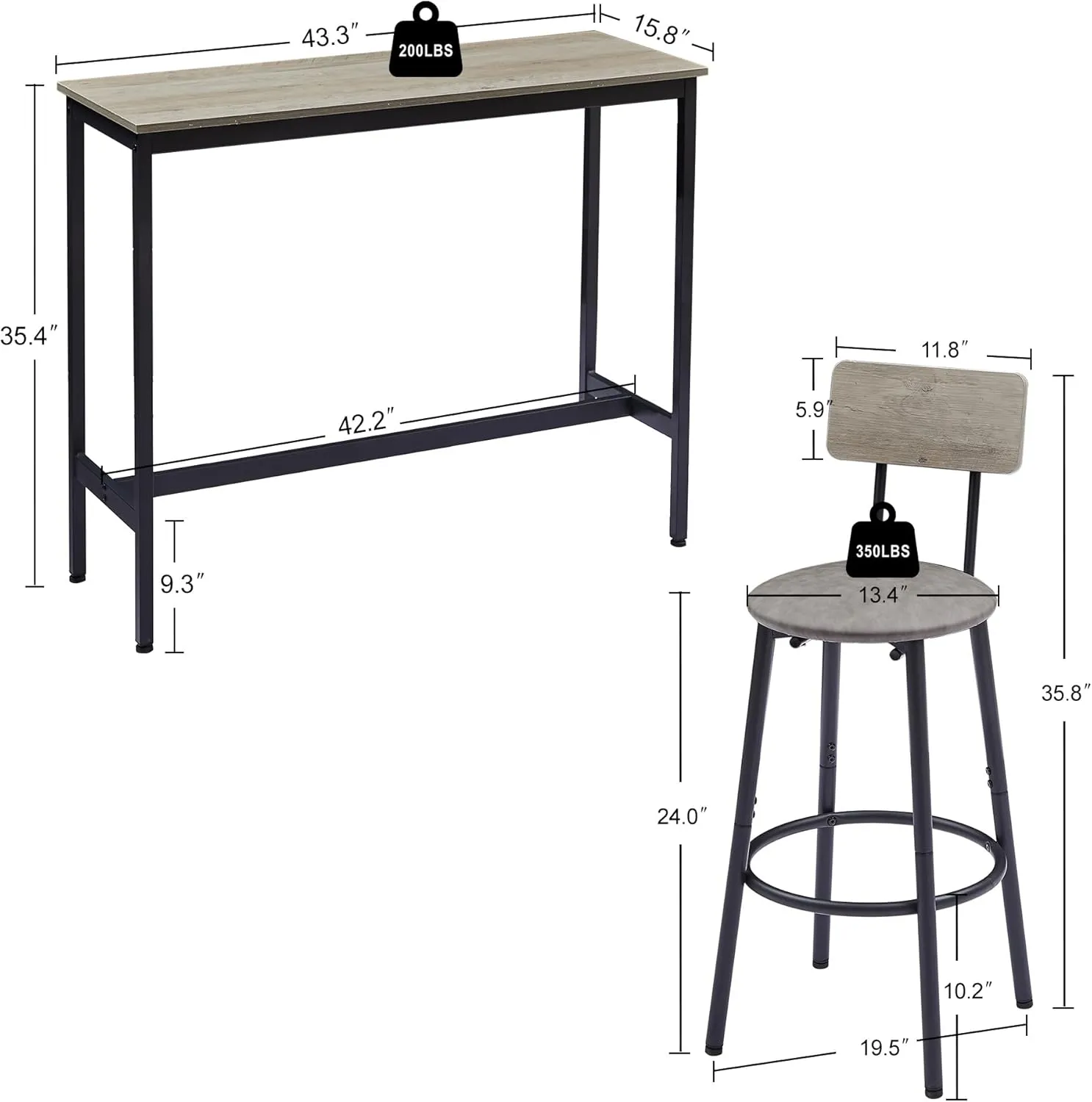 Merax 3 Piece Pub Table Set with Stools for Small Space Industrial Kitchen Bar Table Set for 2