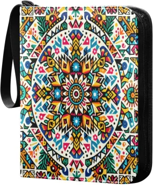 Mexican Colorful Pattern Trading Card Binder with Sleeves PU Leather Holds 400 Cards,Double Sided Trading Card Folder with Zipper Collection Binder Album Book Case for Boys Girls