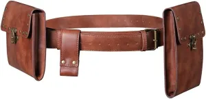 MIAOCOS Medieval Leather Mini Waist Bag Twin Pack 2 Vintage Steampunk Bag Renaissance Festival Costume Accessories