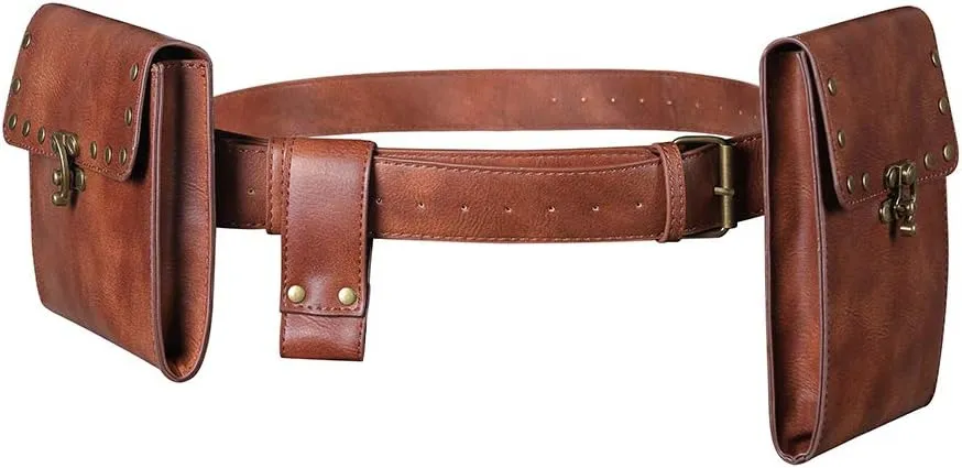 MIAOCOS Medieval Leather Mini Waist Bag Twin Pack 2 Vintage Steampunk Bag Renaissance Festival Costume Accessories