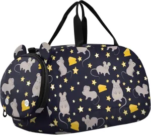 Mice with Cheese Stars Sports Duffle Bag for Girls Boys Kids, Gym Bag with Shoe Compartment, Kids Travel Overnight Weekender Shoulder Bag