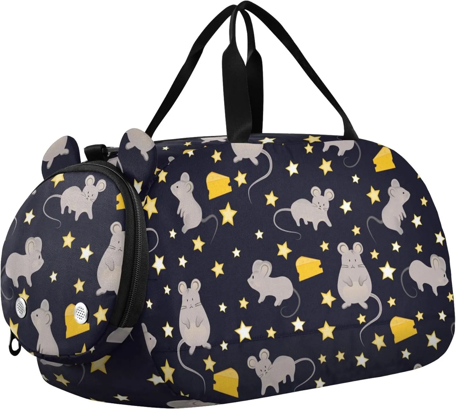 Mice with Cheese Stars Sports Duffle Bag for Girls Boys Kids, Gym Bag with Shoe Compartment, Kids Travel Overnight Weekender Shoulder Bag