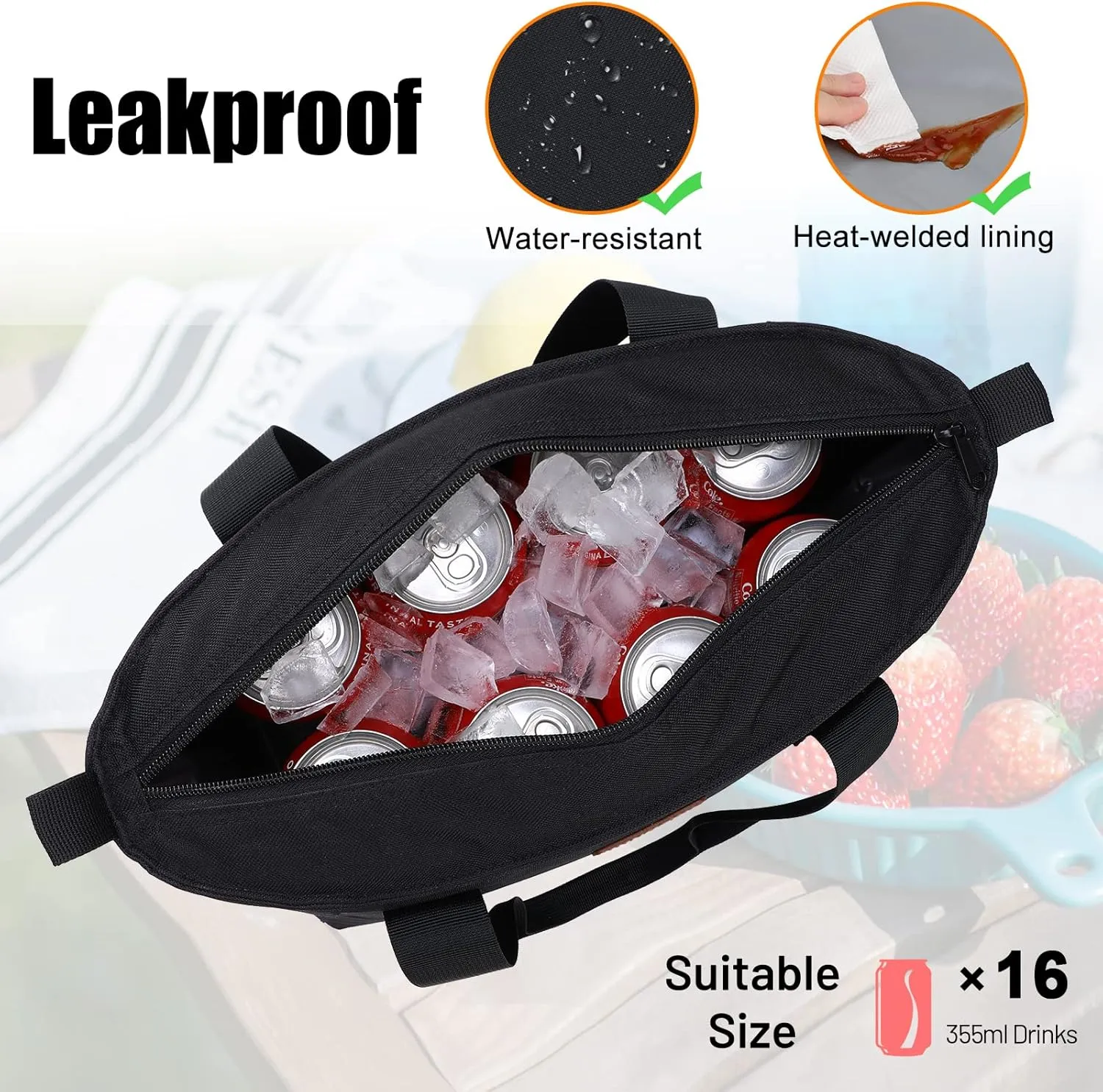 MIER Lunch Bags for Women Large Insulated Lunch Tote Bag Lunchbox Container for Work College Travel Beach, Adjustable Shoulder Strap (Black)