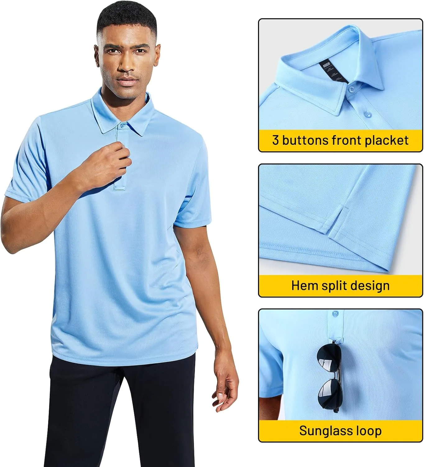 MIER Men's Quick Dry Polo Shirts Polyester Casual Collared Tennis Shirts, Moisture-Wicking, Short Sleeve