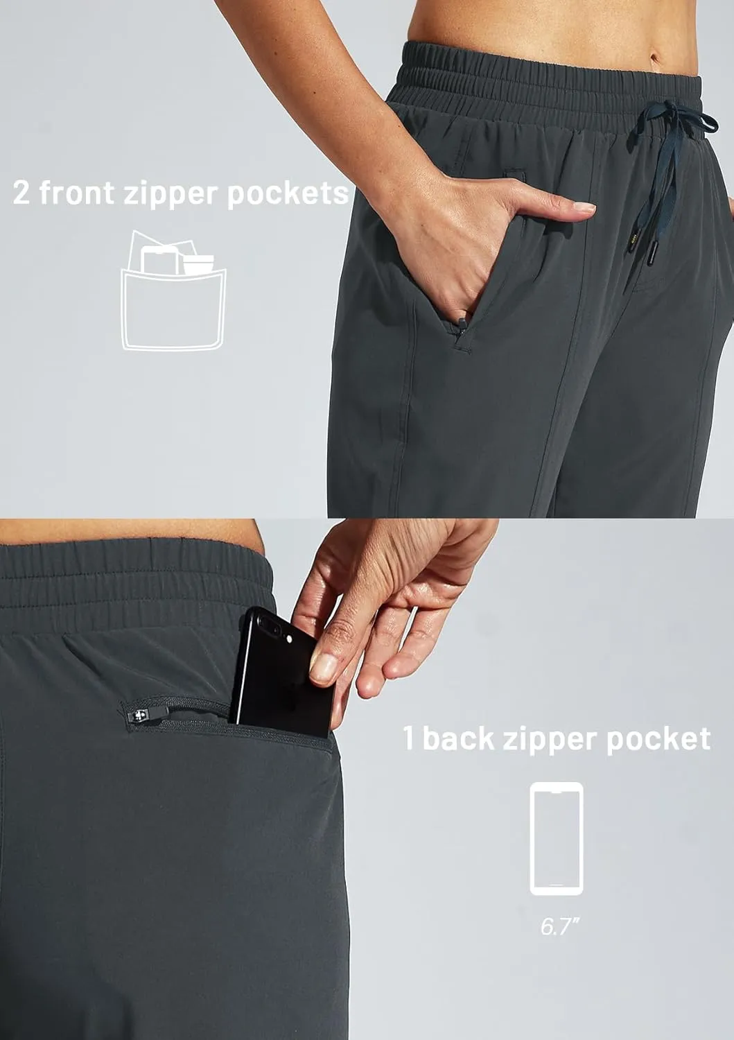 MIER Women's Lightweight Joggers Hiking Pants Quick Dry Athletic Zipper Pockets Running Pant, Water Resistant