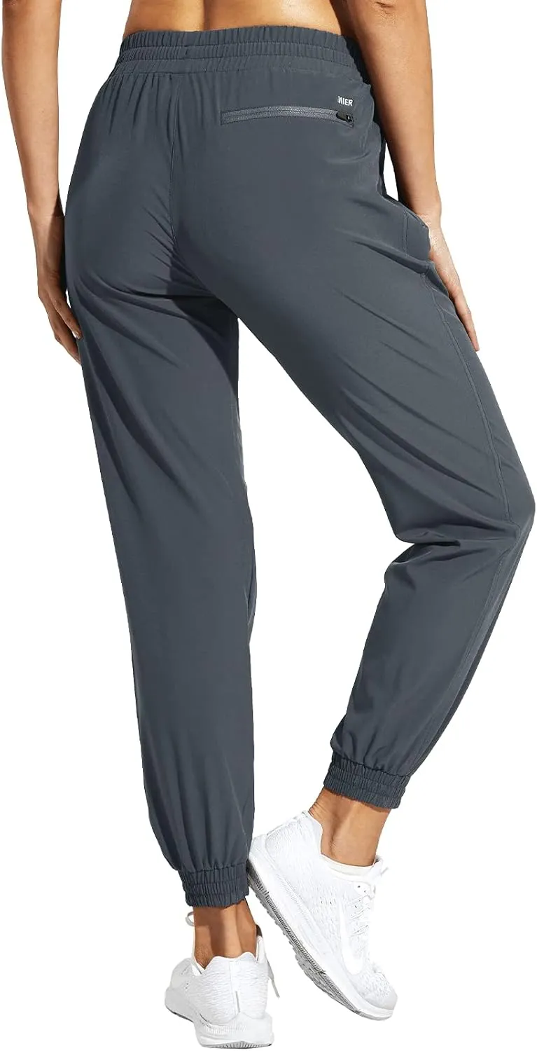 MIER Women's Lightweight Joggers Hiking Pants Quick Dry Athletic Zipper Pockets Running Pant, Water Resistant