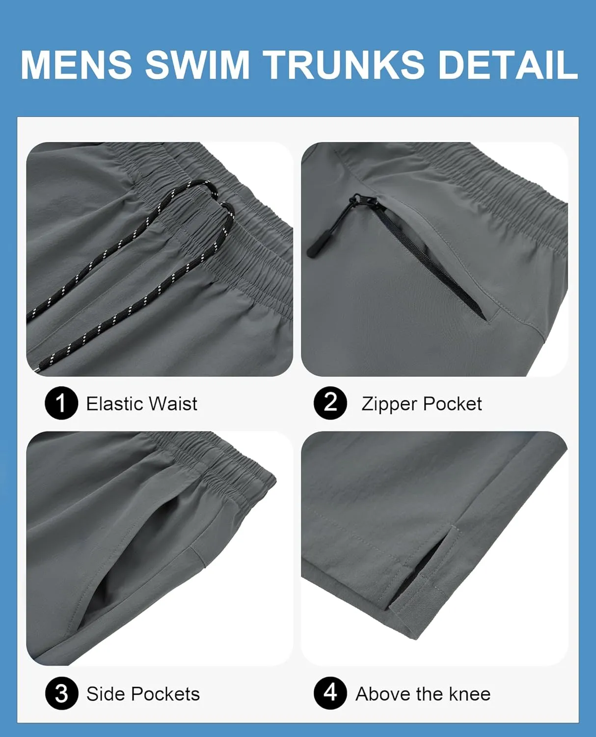 Milin Naco Mens Swim Trunks 7 inch Quick Dry Board Shorts with Zipper Pockets Bathing Suit Men Beach Shorts with Drawstring
