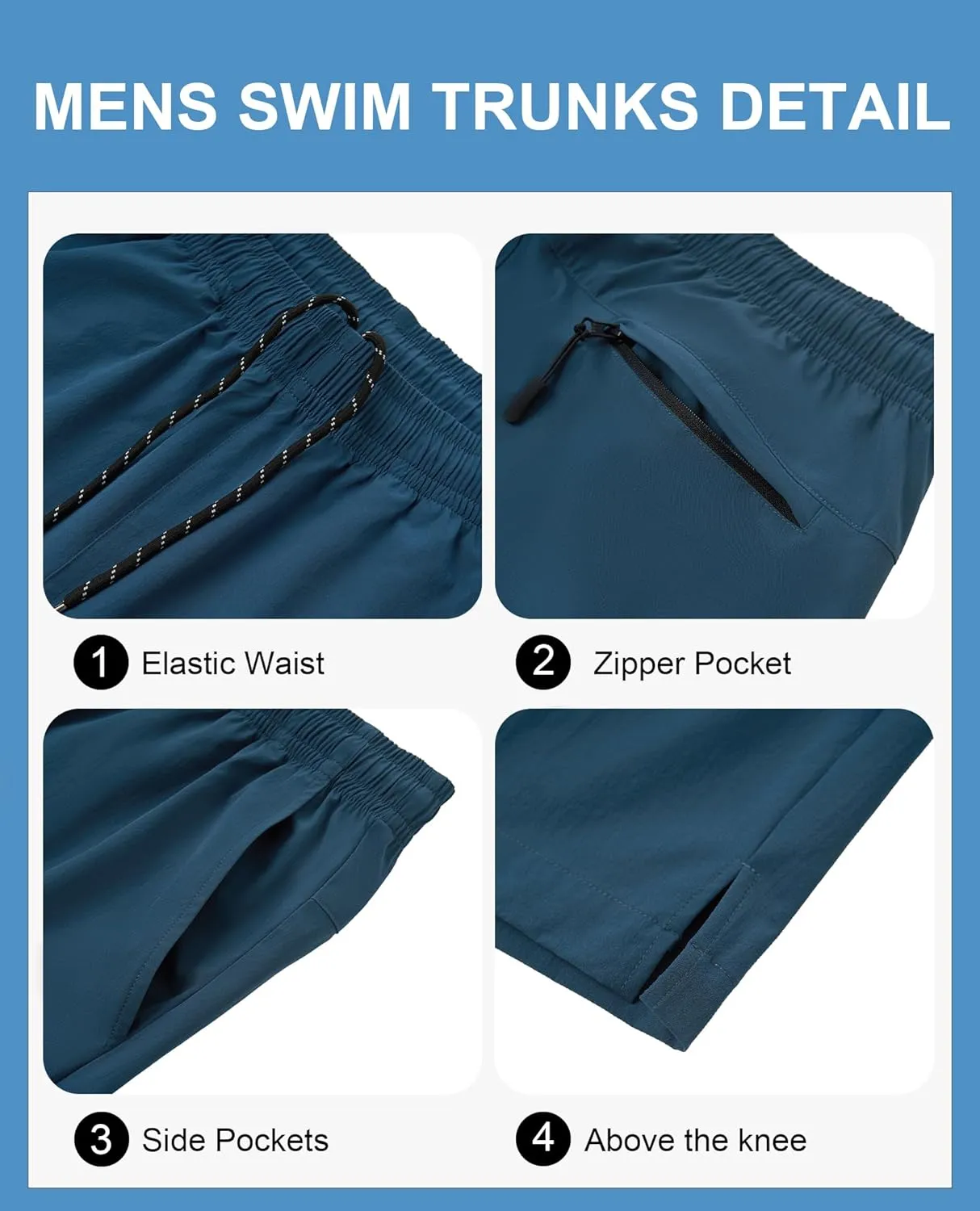Milin Naco Mens Swim Trunks 7 inch Quick Dry Board Shorts with Zipper Pockets Bathing Suit Men Beach Shorts with Drawstring