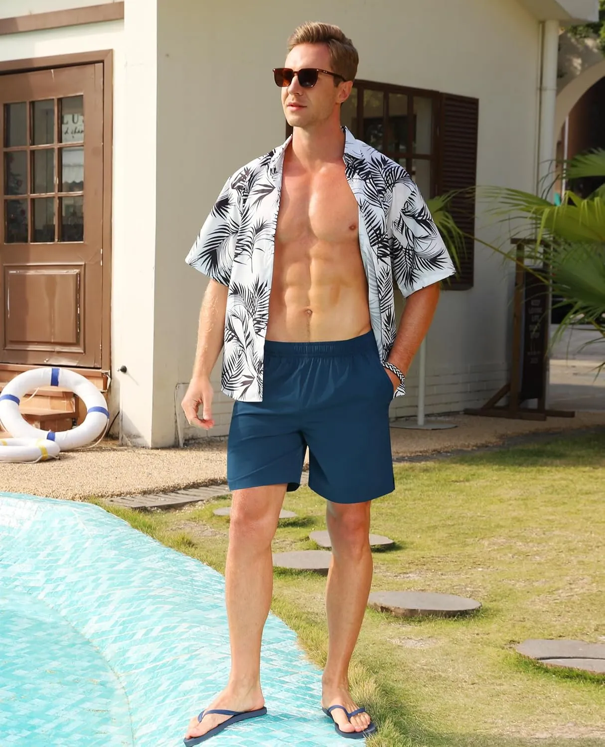 Milin Naco Mens Swim Trunks 7 inch Quick Dry Board Shorts with Zipper Pockets Bathing Suit Men Beach Shorts with Drawstring
